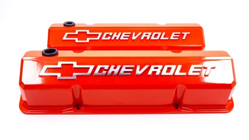PROFORM SBC Tall Slant Edge Valve Covers Aluminum Orange For Chevy Logo Pair