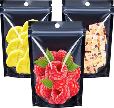 100PCS Resealable Mylar Food Storage Bags,Black Smell Proof Foil Bags with Clear
