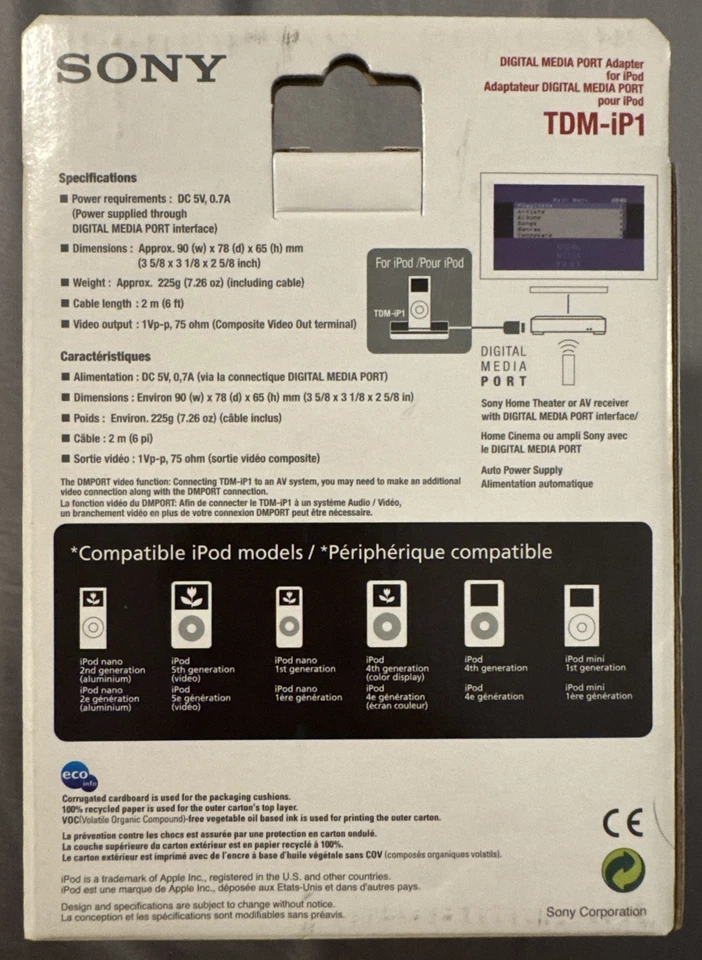 Adaptador de puerto de medios digitales SONY TDM-iP1 NUEVO EN CAJA hecho para iPod. Foto 2 de 4