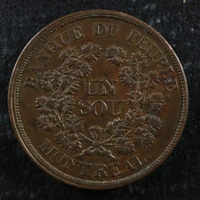 LC-5A5 Un Sou token Lower Bas Canada Quebec Banque du Peuple Breton 715