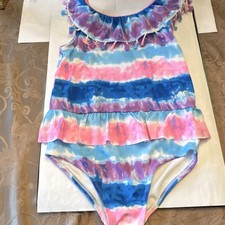 Betsey Johnson Girls XL 14 Tie Dye Ruffle One Piece Swimsuit Multicolor