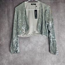Allegra K Sequin Bolero Jacket Women’s Size Medium Silver Open Front Party