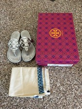 Tory Burch Women's Leather Miller Sandal size 5 Metallic