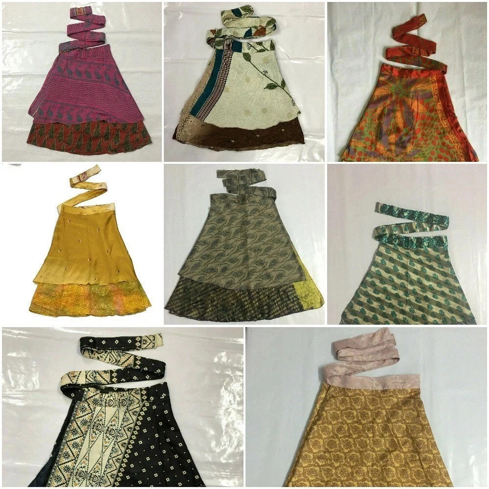 12 PC Wholesale Lot Skirt Women Wrap Around Silk Skirt Short Skirt Indian