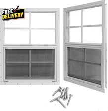 12X 18 Shed Windows with Tempered Glass and Fiberglass Screen 2 Pack Small Sl...