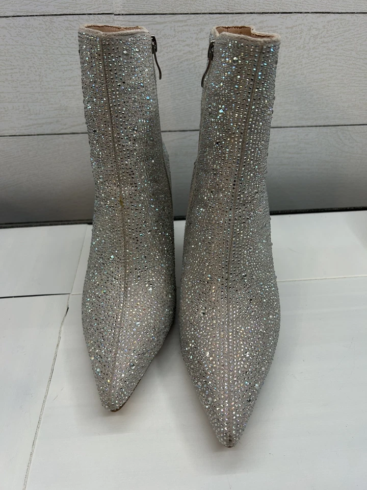 Женщин со стразами блок коренастый каблук ботинок вкратце носок блестящий ботинки Sz 8,5 - Изображение 4 из 4