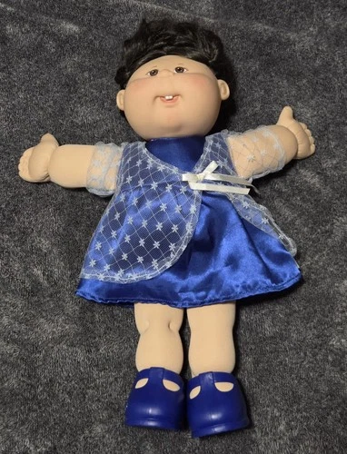Vintage Cabbage Patch Play Along Doll Blue Lace Dress Brown Hair Soft Body 2004
