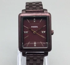 Fossil Watch Womens 25mm Brown Rectangle Dial BQ307 New Battery 6.5"