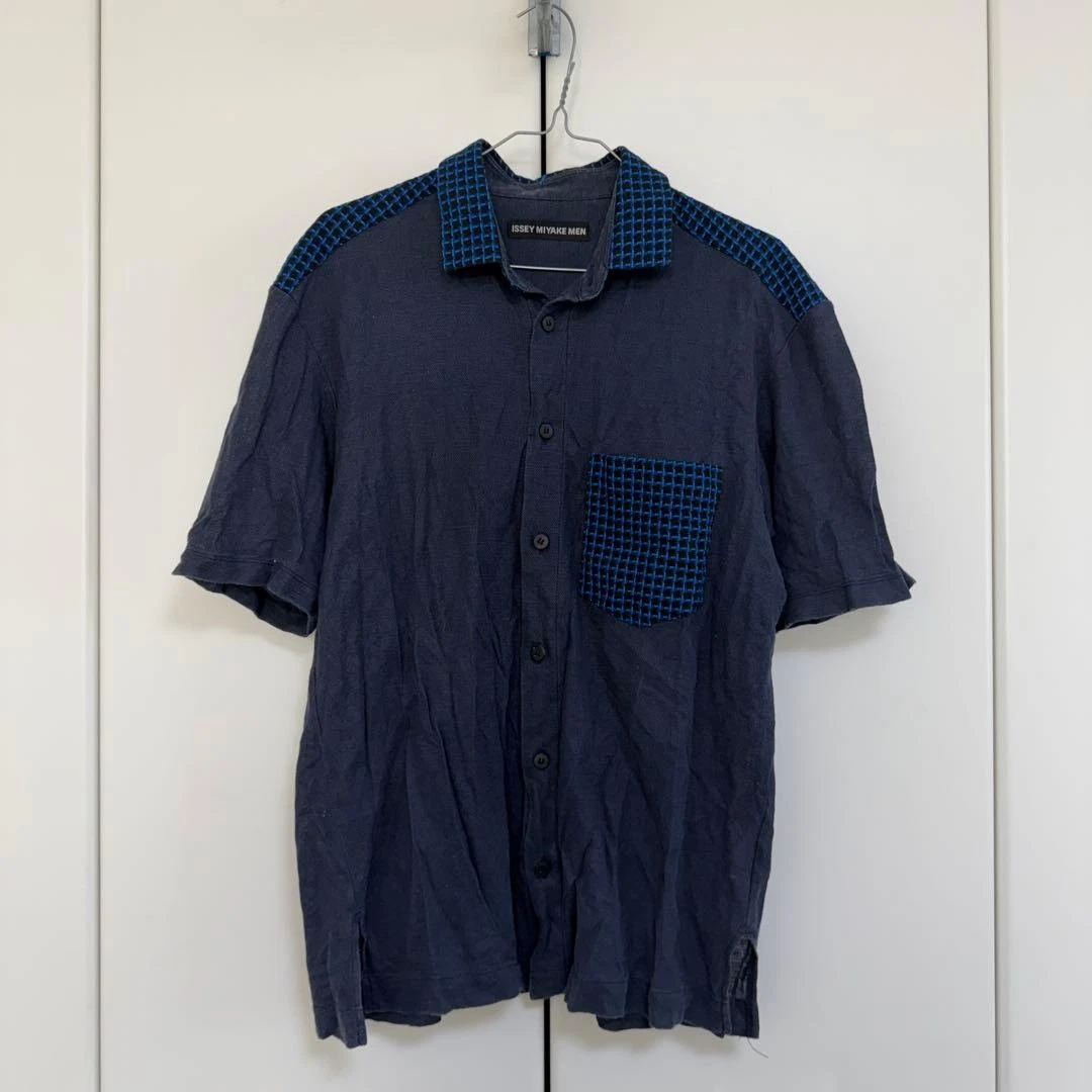ISSEY MIYAKE MEN ダブルガーゼ 半袖シャツ 濃紺 4 L～XL ISSEY MIYAKE