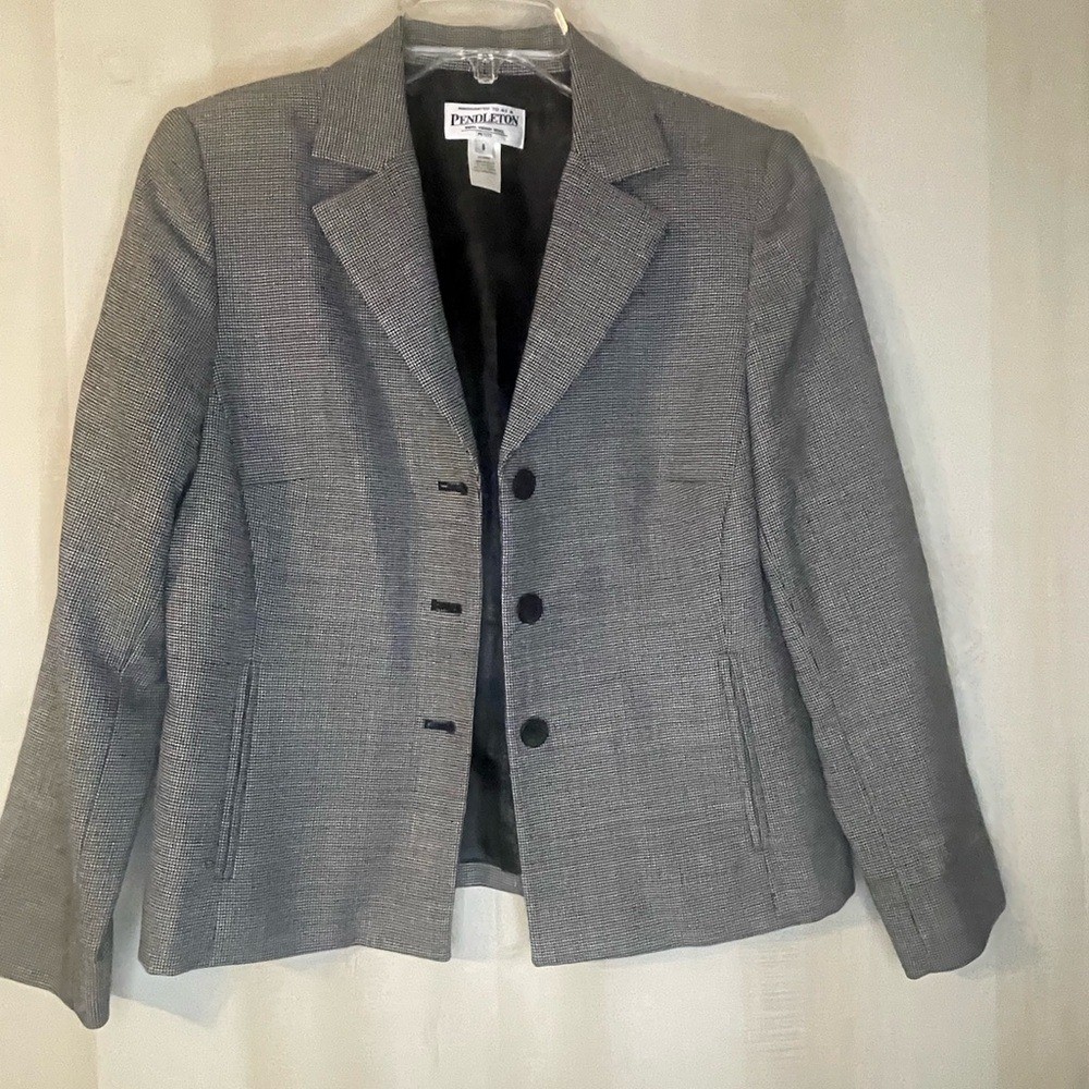 Pendleton blazer 100% virgin wool black white hou… - image 1