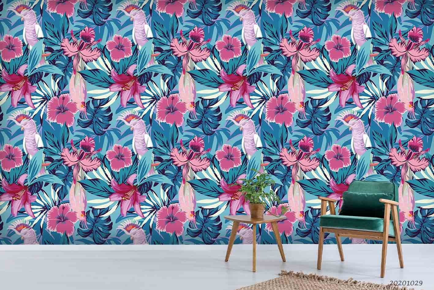 3D Flower Leaf Parrot Pattern Wall Murals Wallpaper Murals Wall Sticker 3