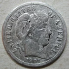 US 1907 BARBER 90% SILVER DIME COIN (KM# 113)