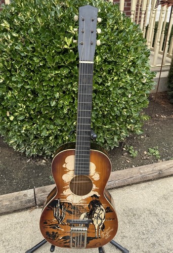 1940’s Vintage Regal Parlor Guitar Buck Jones & Silver Cowboy Country Western