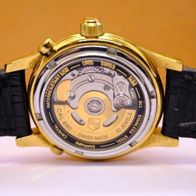 ORIS Worldtimer Cal.690 Ref.7486 Vintage Automatic GMT Silver Dial Gold 38mm