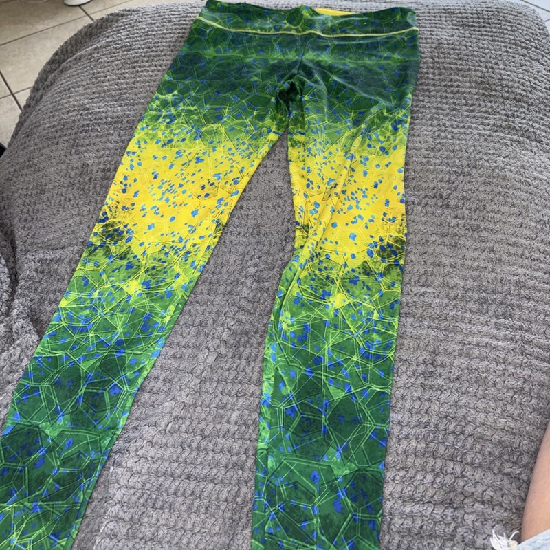 PELAGIC Oceanflex Active Legging Women M Ankle Geometric Green Yellow Blue