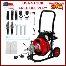 370W Electric Auto Feed 100 ft x 1/2" Drain Cleaner Machine Fits 1" - 4" Pipes