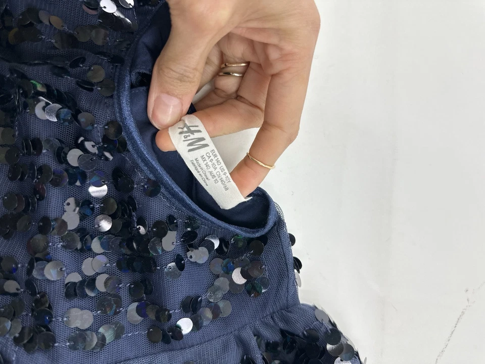 Vestido H&M Niñas 10 Lentejuelas Azules Superpuesto Vacaciones Cumpleaños Boda Foto 3 de 4
