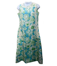 The Lilly Lilly Pulitzer 70s Aqua Green White Sleeveless Preppy Cot/Poly Dress 4