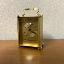 Vintage C.D. Peacock Small Brass Analog Quartz Clock Top Handle Battery Op Works