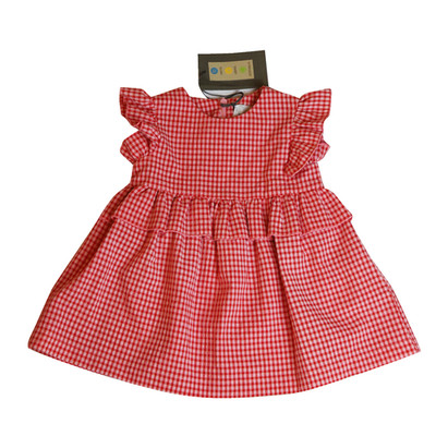 Le petit coco Kleid Mädchen 6 Monate rot kariert Rüschen neu und original