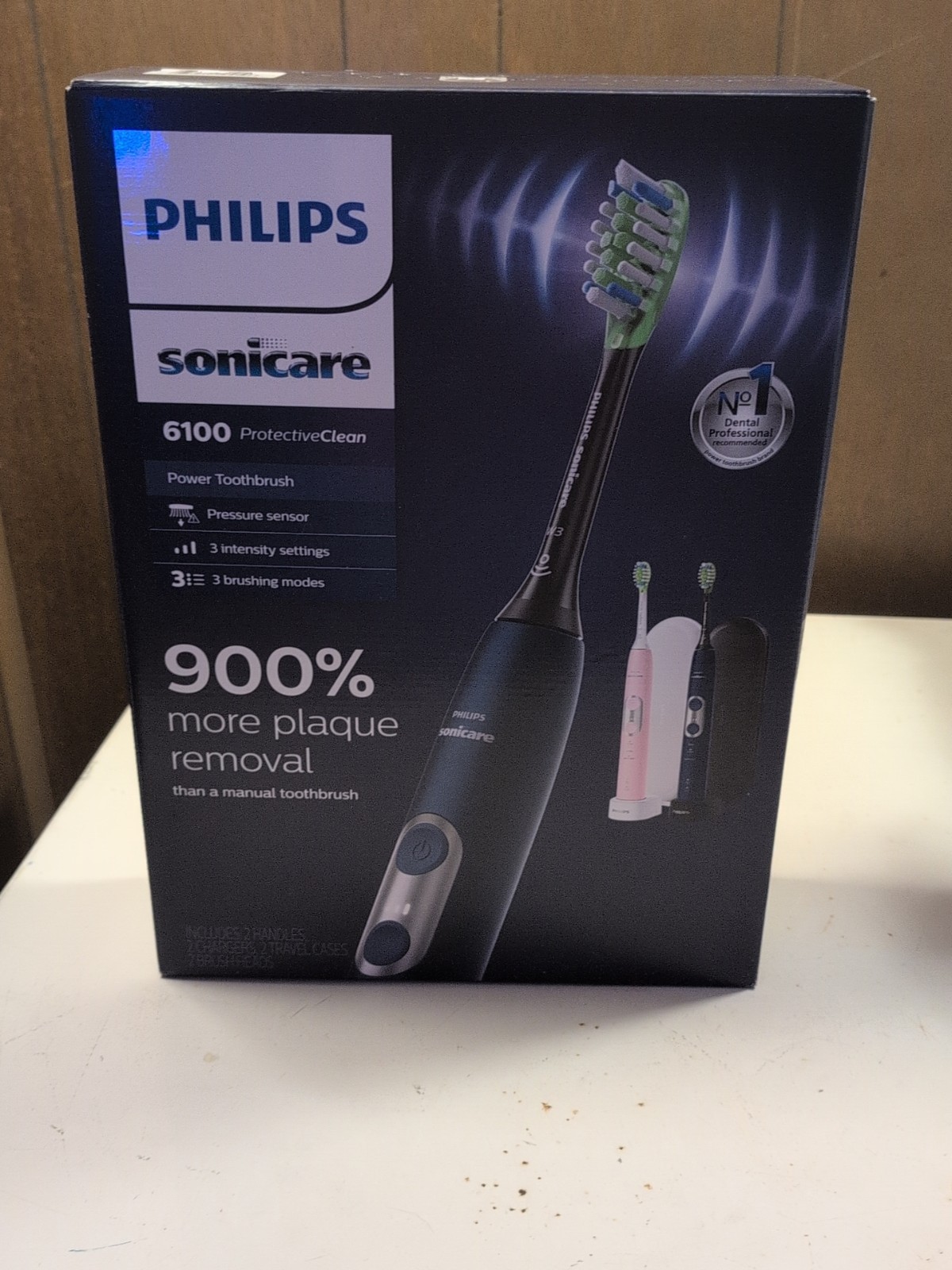 Philips Sonicare 6100 ProtectiveClean Power Toothbrush 2 Pack, Navy/Pink *New