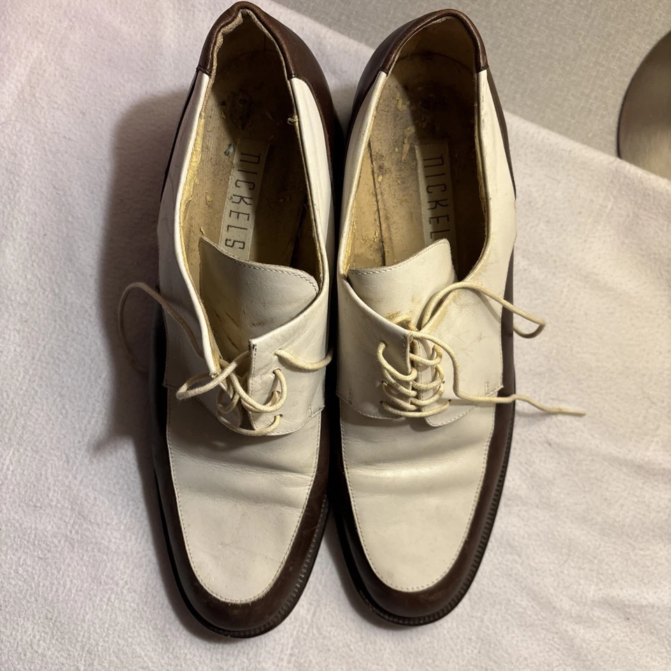 Никели сделано в Италии шнурует вверх кожаные туфли коричневый и кремовый винтажный - Изображение 2 из 4