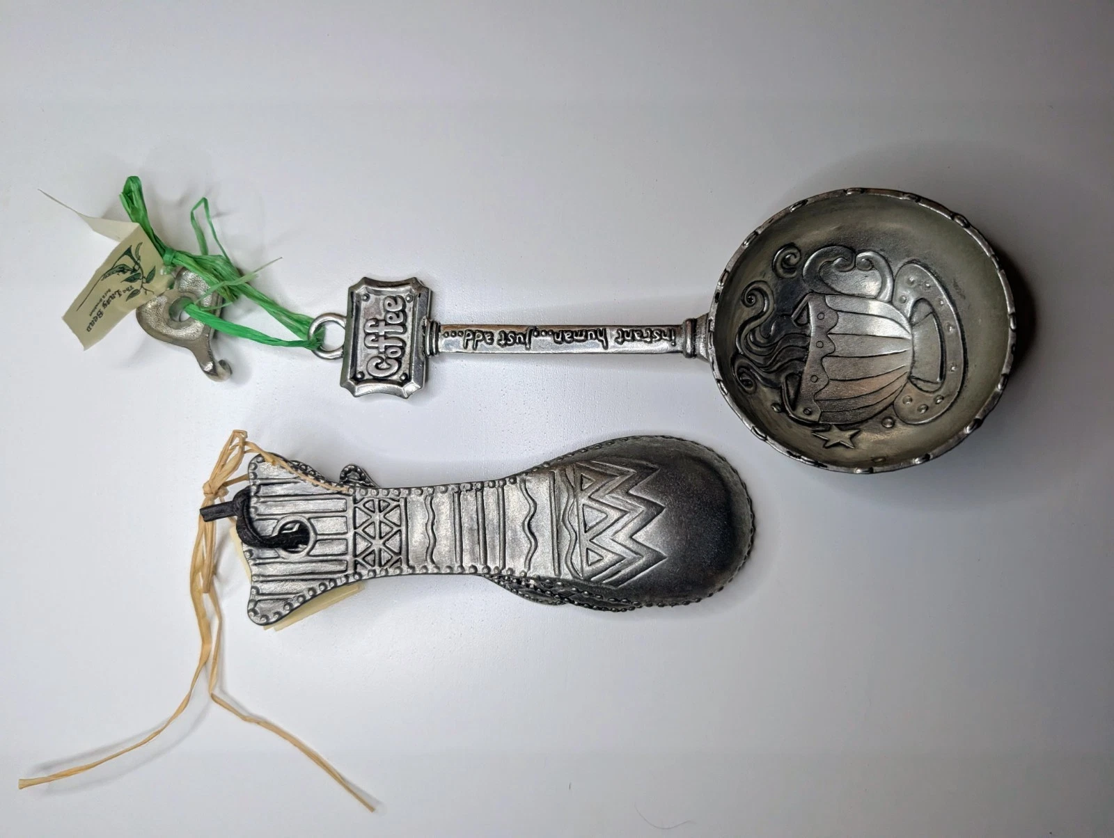 Vintage Pewter Or Plated Metal Moustache Face Measuring Spoons and Coffee Scoop