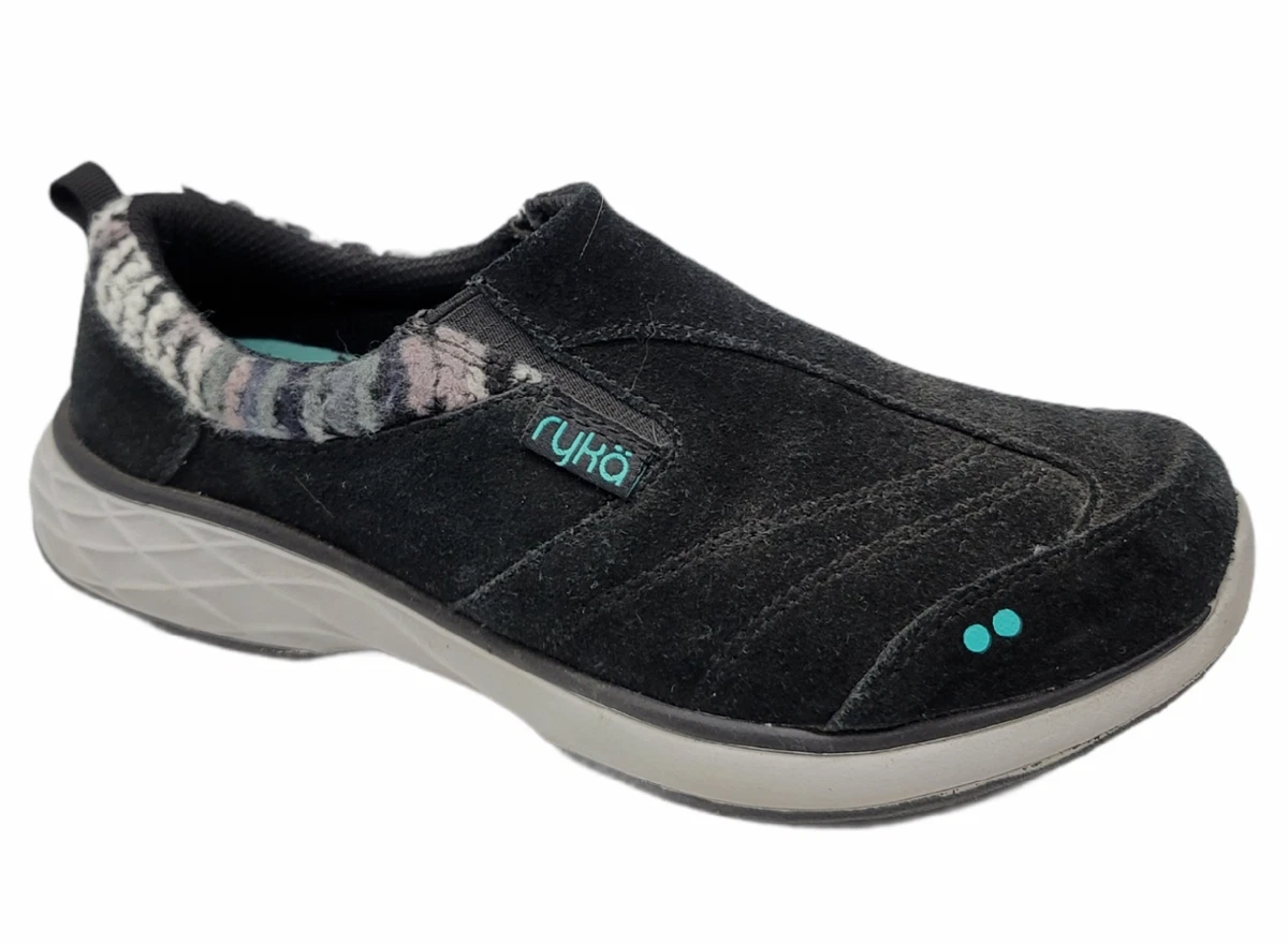 Ryka Terrain Womens 6W Slip On Casual Sneaker Black Leather Suede