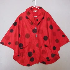 Jess & Jane Poncho Women Medium Red Dancing Dots Pockets Shawl Fleece Artsy Cozy