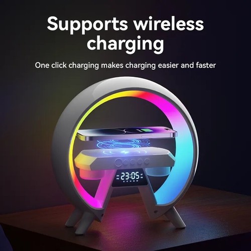LED Lamp RGB Alarm Clock Wireless Phone Charger Bluetooth Speaker Night Light - Picture 2 of 4
