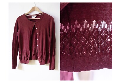 Noa Noa 100% Cotton Cardigan Summer Sweater Lace Knit Burgundy Red Size Xs