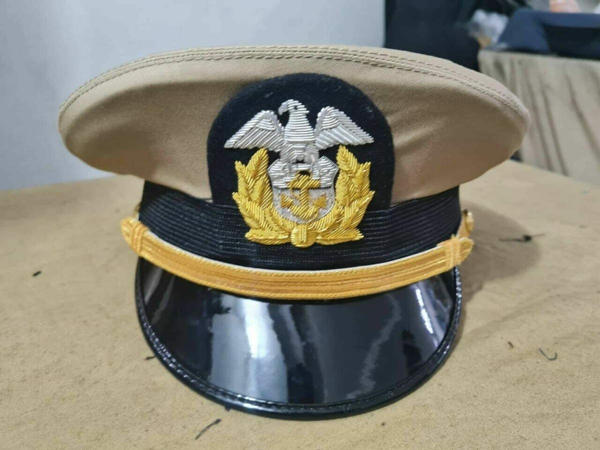 WW2 USA NAVY CAP with BULLION BADGE REPLICA WWII US Military Visor