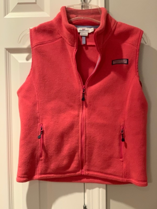 VINEYARD VINES Girls Vest Coral Fleece Full Zip Size L 14 Mock Neck Outerwear