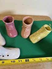 Antique And Vintage Glass And Porcelain Baby Walking First Step Shoes. 6 Shoes.