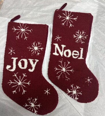 VTG - K & K-Soft Sculpted Christmas Stockings (2)   Noel  &   Joy  W/Snowflakes