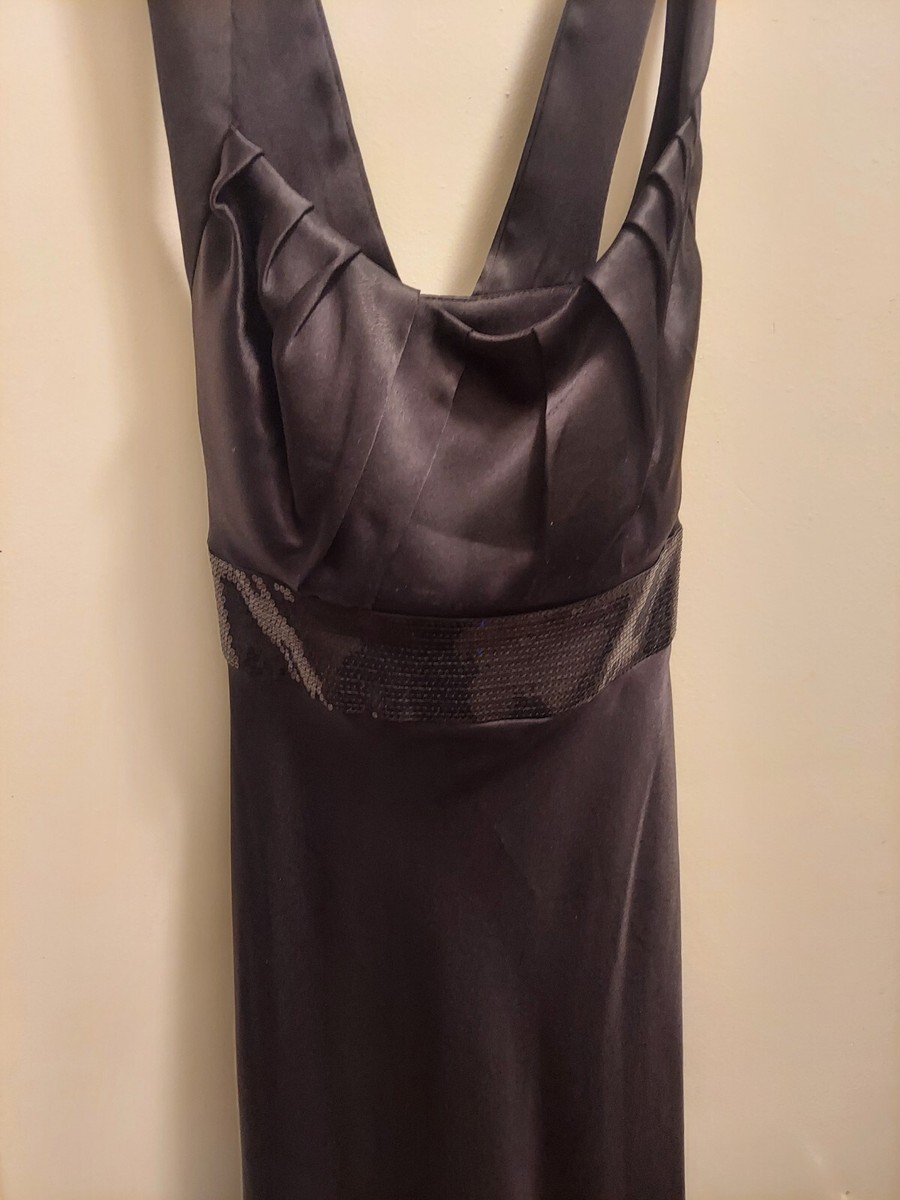 Calvin Klein Black Satiny Sequin Waisted Formal Evening Gown Dress Size 6 Calvin Klein Black Satiny Sequin Waisted Formal Evening Gown Dress Size 6