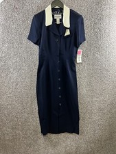 Danny & Nicole Blue|Ivory Dress Collared Button Front Long Dress Women's 8 VTG