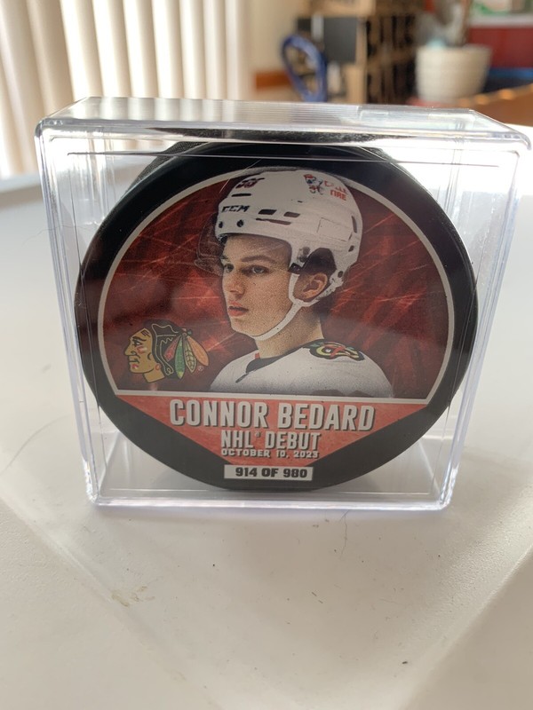 NHL Hockey Puck Connor Bedard NHL DEBUT OCT 10, 2023; #’d 914 of 980! New!Unused