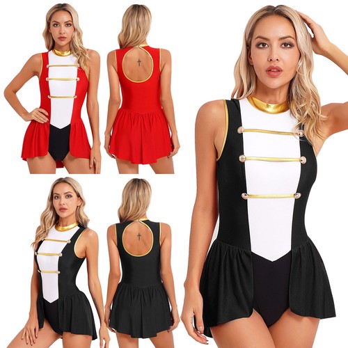 Womens Circus Ringmaster Costume Halloween Back Cut Out Bodysuit Dress Cosplay - Picture 2 of 25