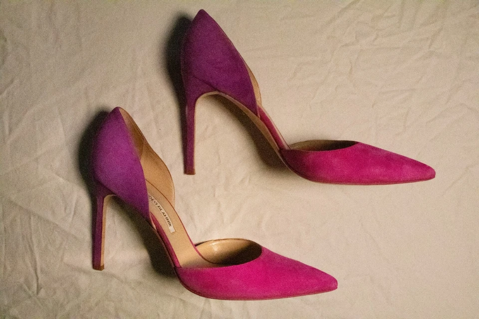 Zapatos de salón Manolo Blahnik Tayler de gamuza bicolor rosa púrpura D'orsay 42 W2 Foto 2 de 4