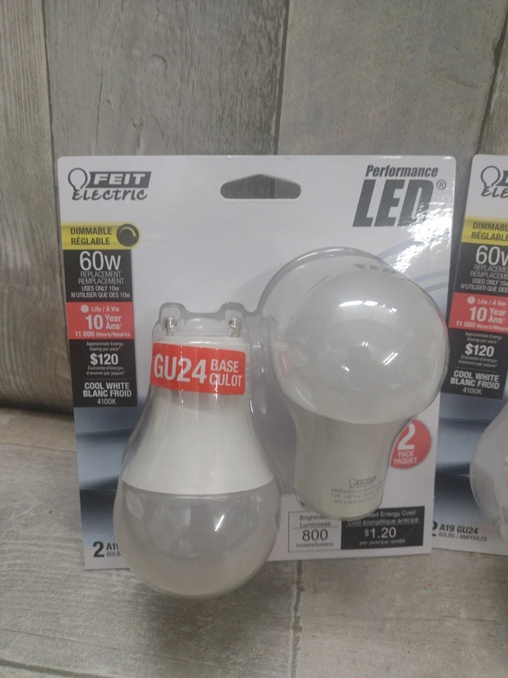(2-Pk) Feit LED Plug-In Bulb A19 GU24 Base 60W Dimmable 800 Lumens New ITEM - Image 2 of 4