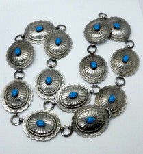 Silver Tone Southwestern Style Conch Belt Turquoise Colored Stones 32 Inches