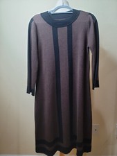 Calvin Klein Women’s Sweater Dress Brown Black Merino Wool Blend A Line