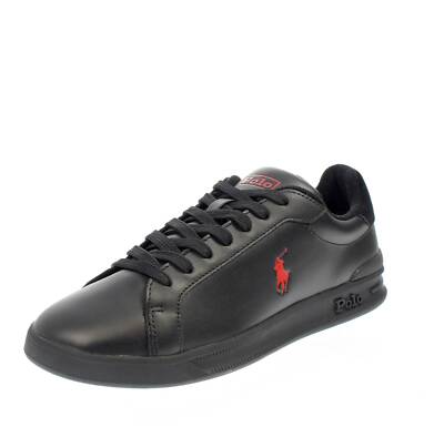 Ralph Lauren Heritage Court Sneakers Basse In Pelle Nero Uomo