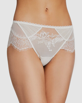 $141 Lise Charmel Womens White Embroidery Orchidee Beaute Thong Panties Size 3