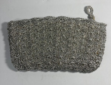 Vintage Silver Seed Bead Crochet Clutch Purse
