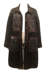 NWT DKNY Denim Jacket Coat Sz 12 Black Distressed Front Snap 100 Cotton mc