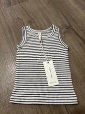 Quincy Mae NWT Unisex Ribbed Beige And Gray Organic Cotton Tank Top Size 0-3 M