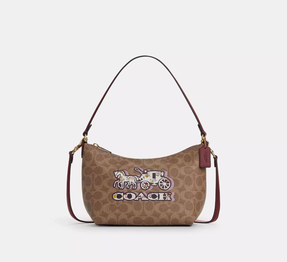 COACH Zip Top Shoulder Bag Signature Canvas & Leather Horse