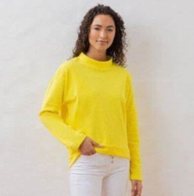 NWT Dudley Stephens Binney Boatneck Sweater Preppy Sunshine Yellow Terry Fleece